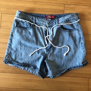 Dickies high waisted jean shorts with tie belt